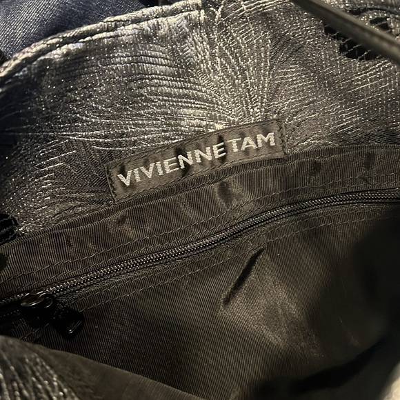 Vintage Vivienne Tam Black & Silver Feather Print Bag - Picture 8 of 10